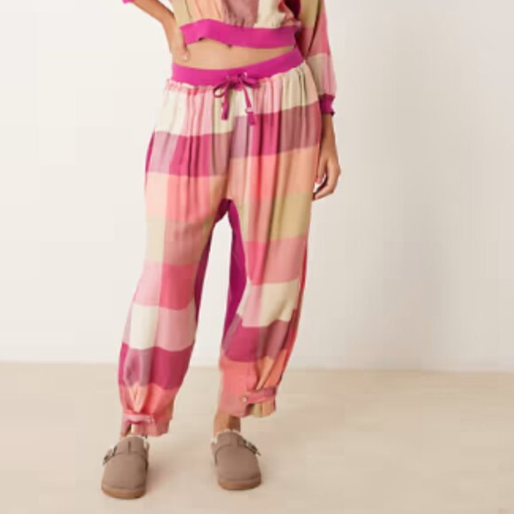 NEW FREE PEOPLE sugar cookie flannel pants in pink combo 257 2S7 - Picture 1 of 6